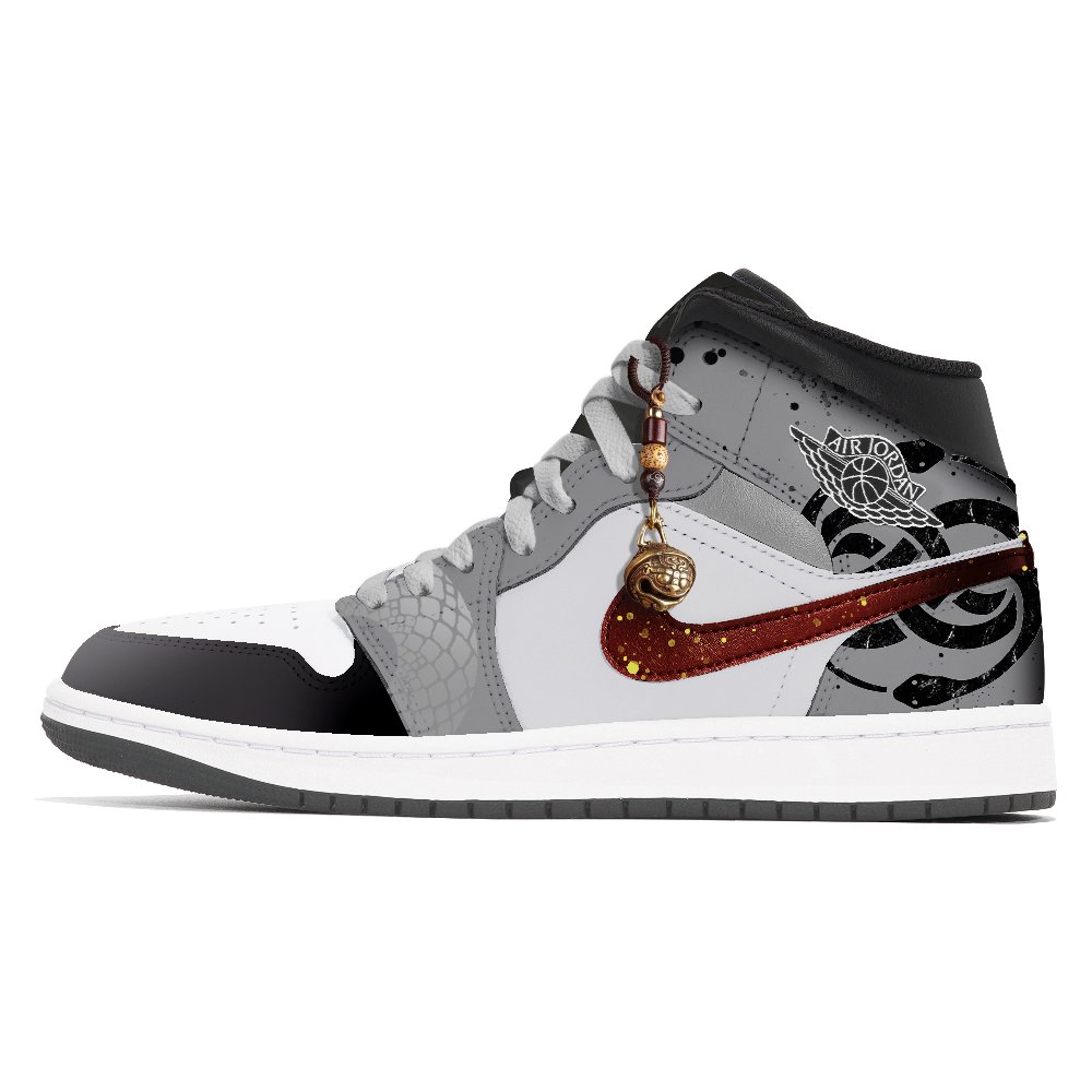 Jordan Jordan 1 Joy Lemon Abrasion-Resistant Slip-Resistant Mid-Top Vintage Basketball Shoes Unisex Black Gray Color