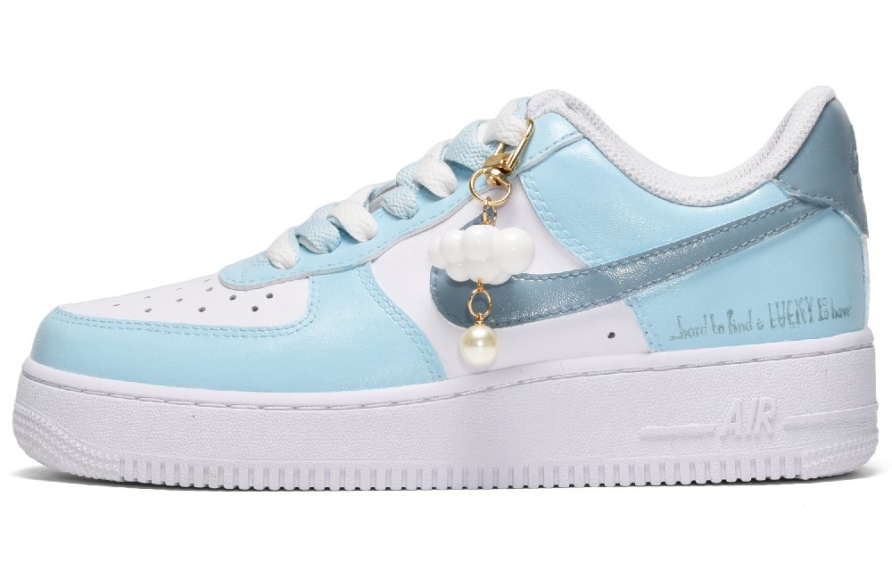 Nike Air Force 1 Low CUS ID White Blue Cloud Slip-Resistant Low-Top Skateboard Shoes Unisex Blue White