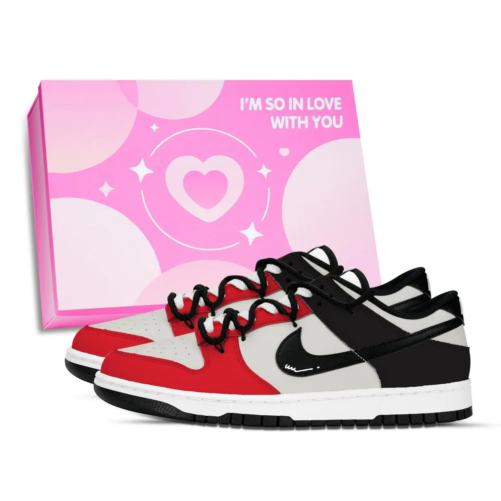 Nike Dunk Two Tone Dazzling Shadow Abrasion Resistant Low top Skateboard Shoes Unisex Black Red Gray