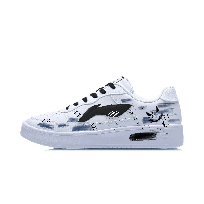 LiNing Pontoon Boats Wear resistant And Lightweight Low Top Skateboard Shoes Men's Black White Blue