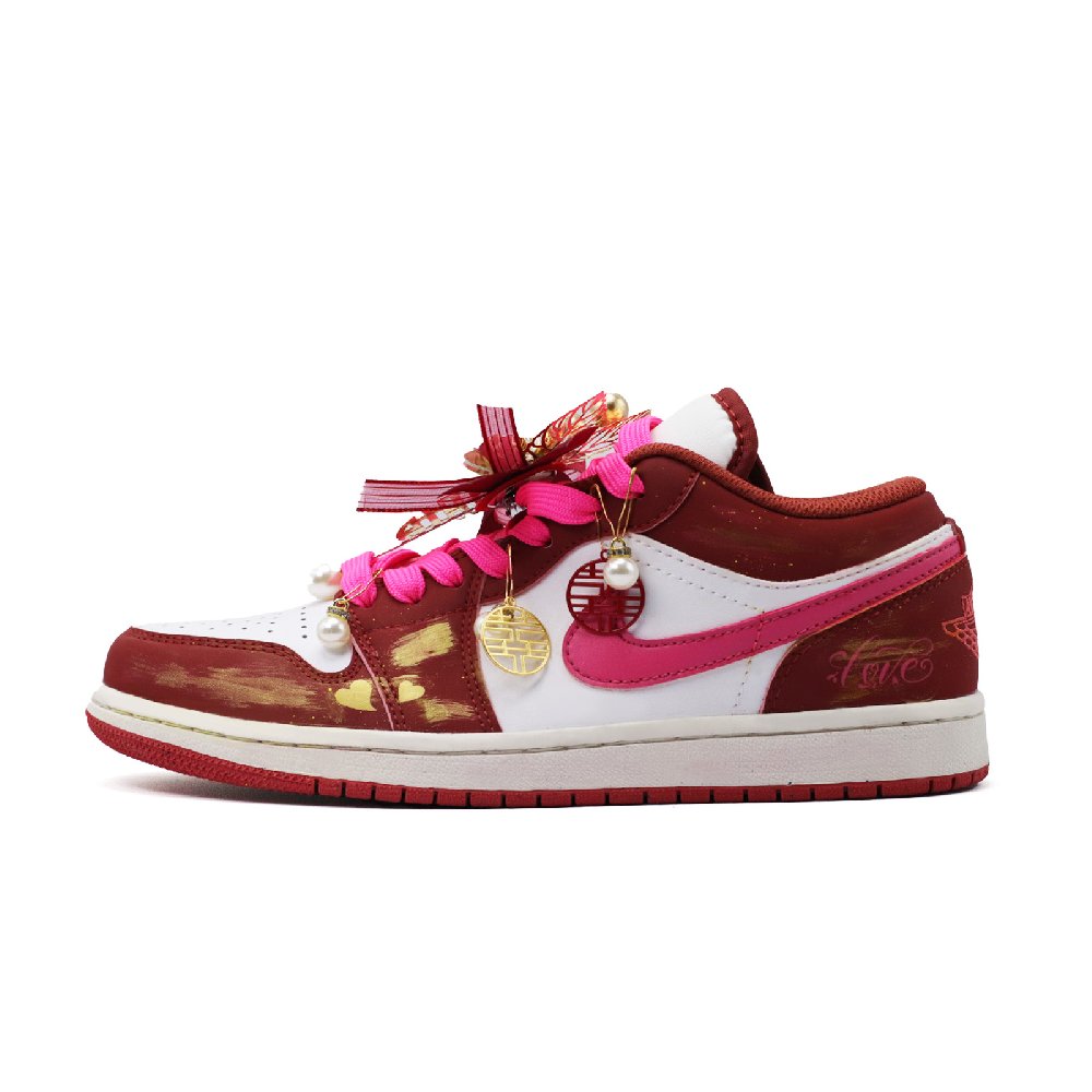 Jordan Air Jordan 1 Blush Sakura Bride Abrasion Resistant Low Top Skateboard Shoes Women's Red