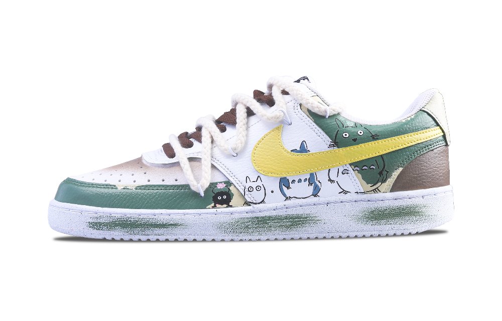 Nike Court Vision 1 Low Fun Totoro Slip Resistant Cushioning Low Top Skateboard Shoes Women's Green White Gray