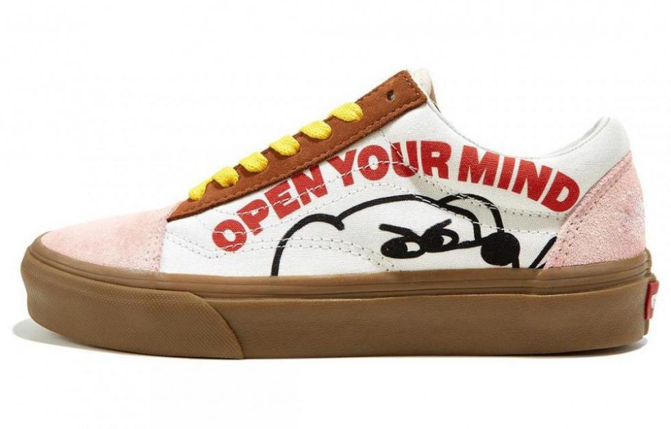 FEVER DOG x Vans Old Skool Anti-Slip Wear-Resistant Low-Top Skateboard Shoes Unisex White Brown Pink