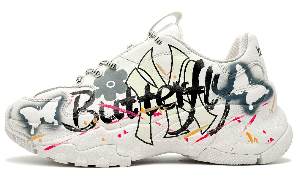 MLB Big Ball Chunky Pasture Butterfly Abrasion Resistant Low Top Chunky Sneakers Unisex Beige Gray
