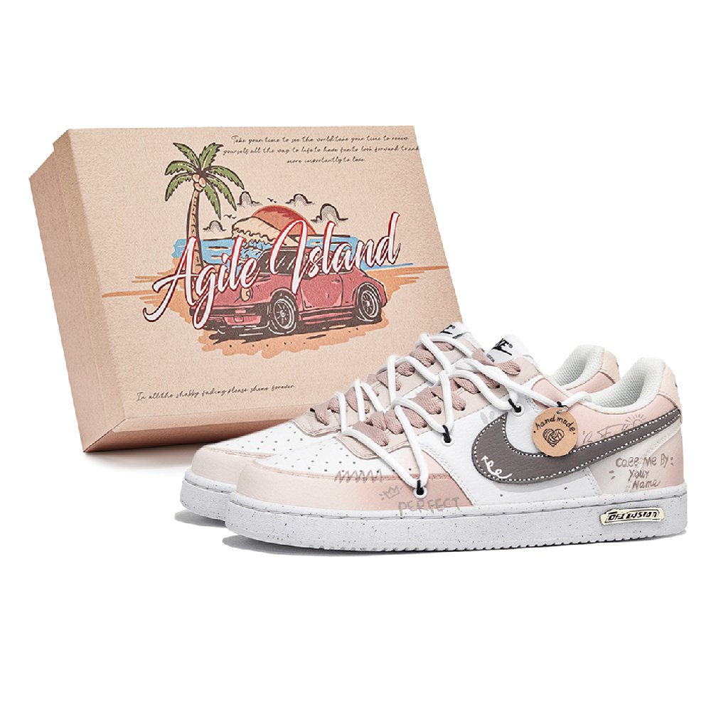 Nike Court Vision 1 Lively Island, Box, Beautiful Wish Abrasion Resistant Low Top Skateboard Shoes Men's Pink White