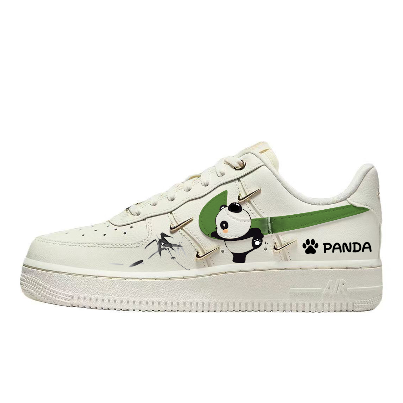 Nike Air Force 1 Abrasion Resistant Breathable Slip Resistant Low top Skateboard Shoes Women's White Gold/Bamboo Green