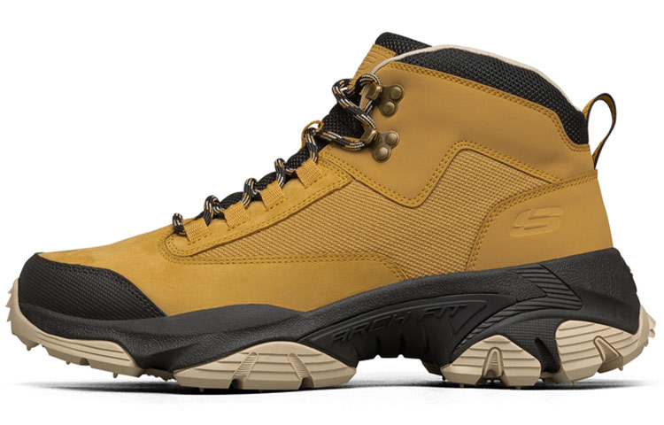 Skechers ARCH FIT D'LITES Wear-Resistant Coverage Impact-Resistant High-Top Running Shoes Men's Wheat Yellow Black