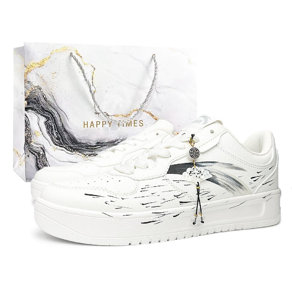 Anta Relaxed Slip Resistant Lightweight Height Increasing Low Top Skateboard Shoes Unisex White Black