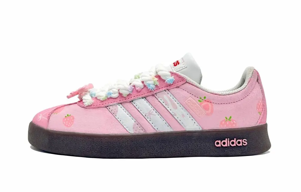 Adidas VL COURT 2.0 Lifestyle Rock Sugar Abrasion Resistant Low top Skateboard Shoes Women's Strawberry Pink