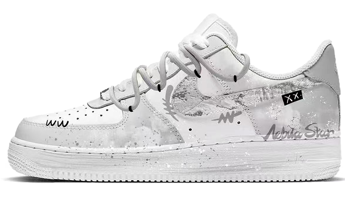Nike Air Force 1 Nebula, Footprint Creation Abrasion Resistant Low top Skateboard Shoes Unisex Gray White