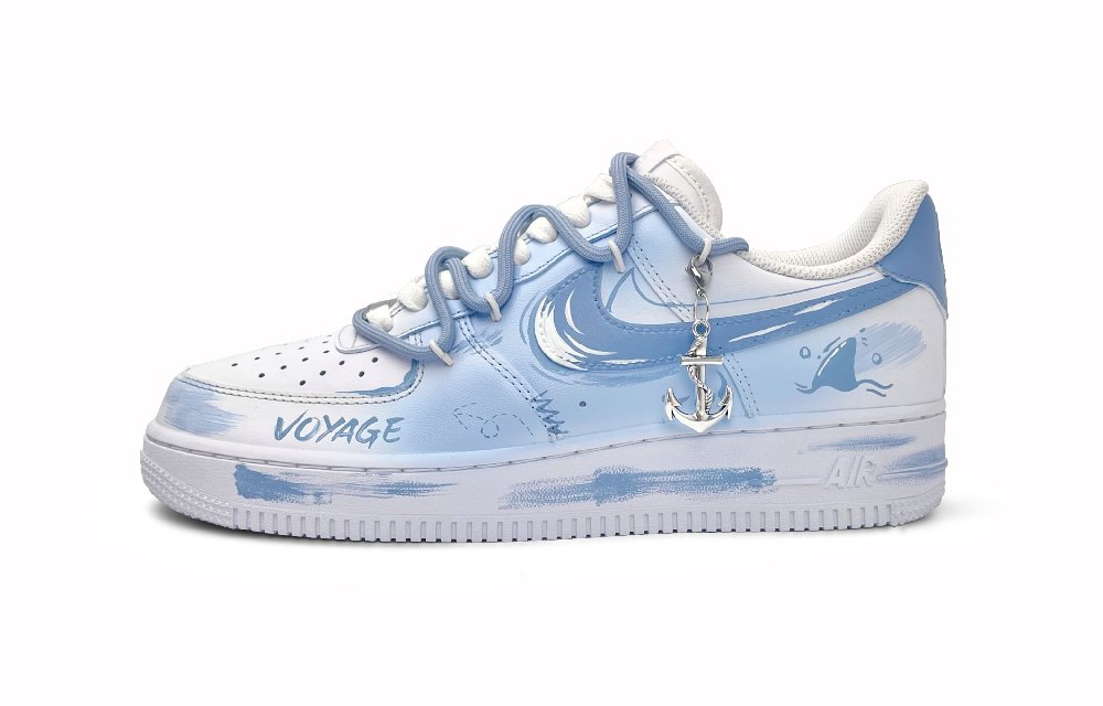 Nike Air Force 1 Abrasion Resistant Low Top Skateboard Shoes Men's Blue White