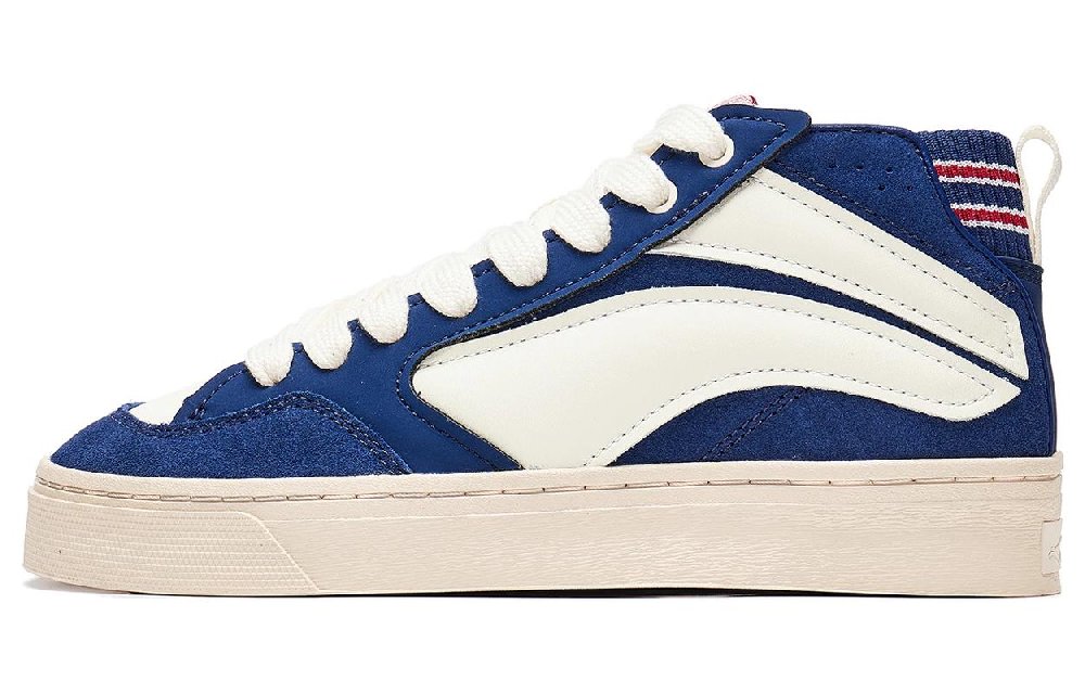 LiNing Wave 180 VNTG Anti Slip Wear Resistant Mid Top Skateboard Shoes Men's Blue Beige White
