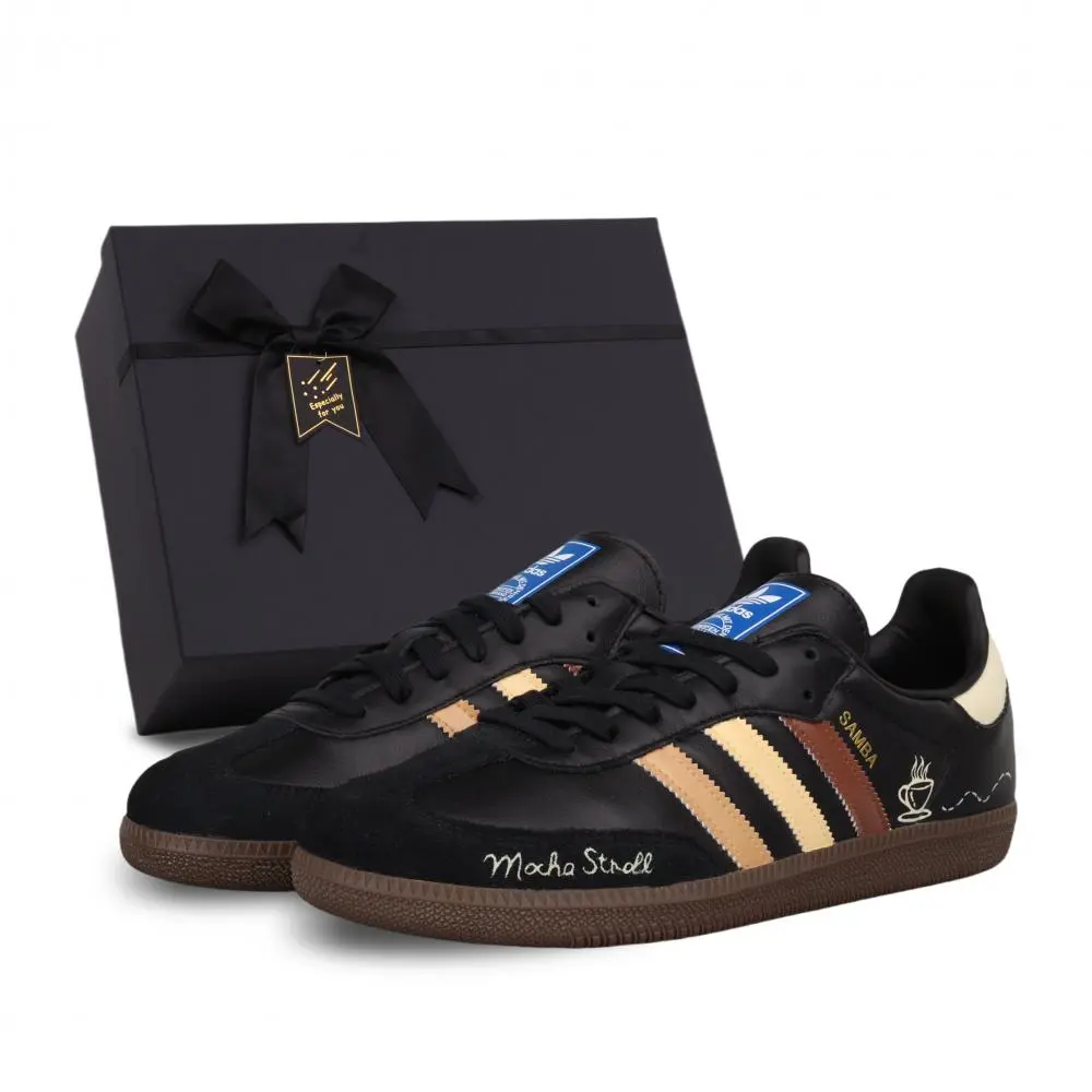 Adidas Originals SAMBA OG Yituyi, Mocha Meander Abrasion Resistant Low top Skateboard Shoes Unisex Black Coffee