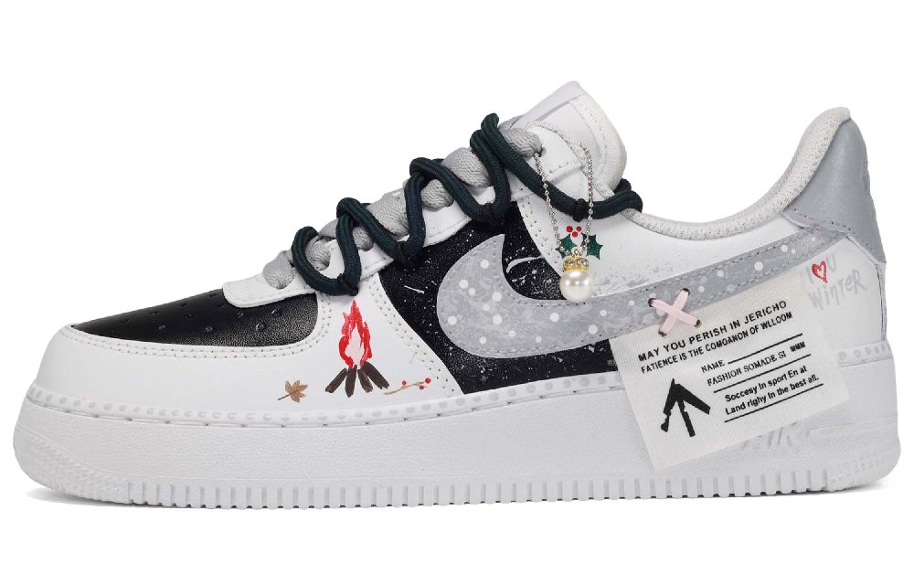 Nike Air Force 1 Anti-Slip Wear-Resistant Low-Top Skateboard Shoes Women's Black White Gray