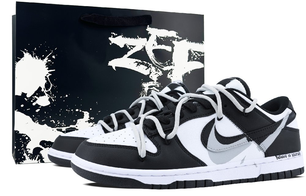 Nike Dunk Anti-Slip Wear-Resistant Low-Top Skateboard Shoes Unisex Black Gray White