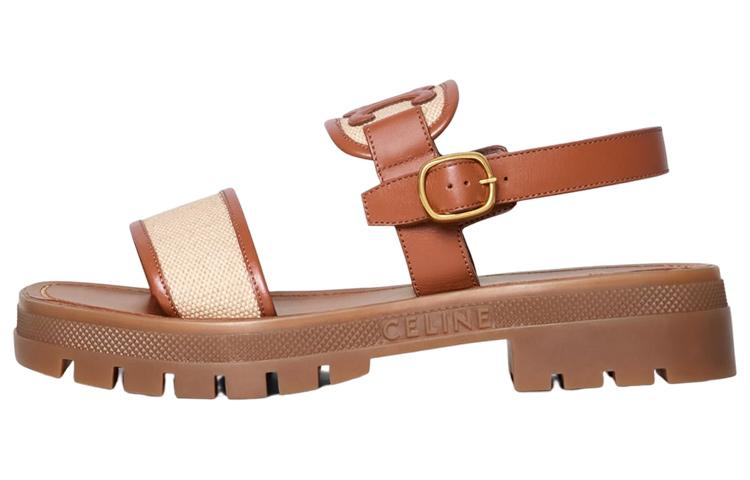 CELINE Triomphe Beach Sandals Women's Tan
