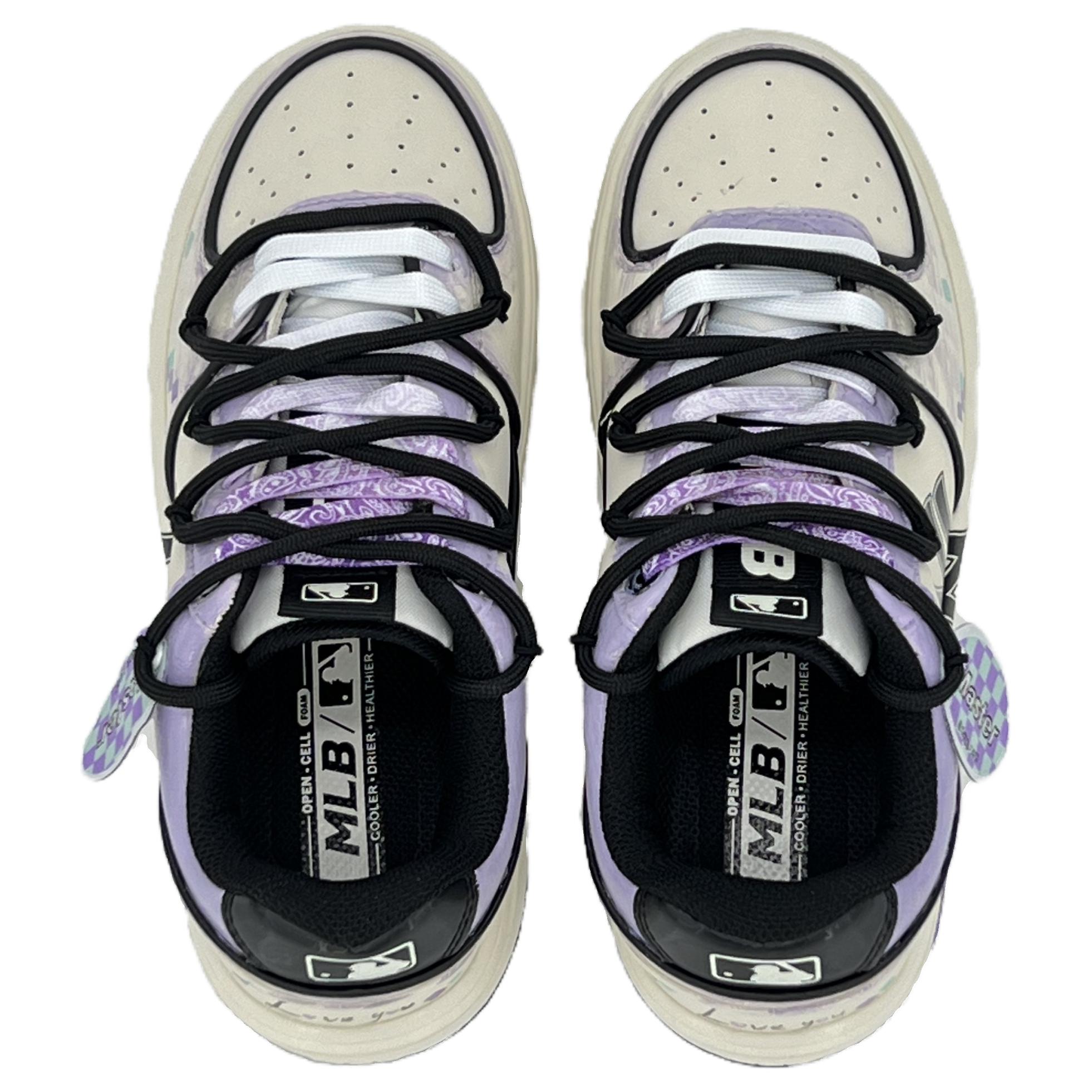 MLB Chunky Liner Anti Slip And Wear Resistant Height Increasing Low Top Skateboard Shoes Unisex White Purple