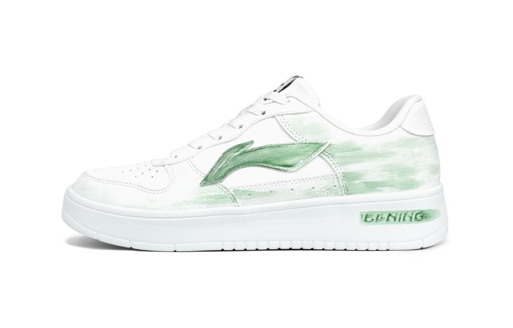 LiNing Pontoon Boats Anti-Slip Wear-Resistant Low-Top Skateboard Shoes Men's White Green