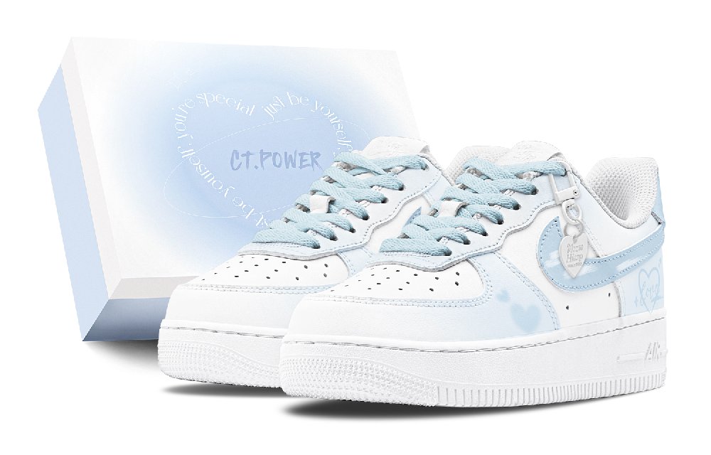 Nike Air Force 1 Air Force 1 Anti Slip Wear Resistant Low Top Skateboard Shoes Men's White Blue