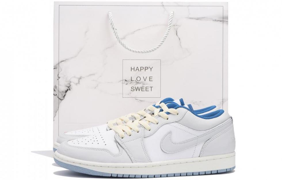Jordan Air Jordan 1 Slip-Resistant Coverage Balance Impact-Resistant Low-Top Vintage Basketball Shoes Men's Gray White