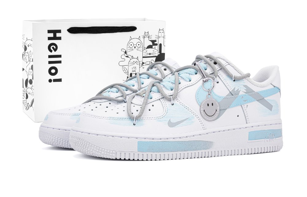 Nike Air Force 1 Anti-Slip And Wear-Resistant Lightweight Low-Top Skateboard Shoes Unisex White Blue Gray