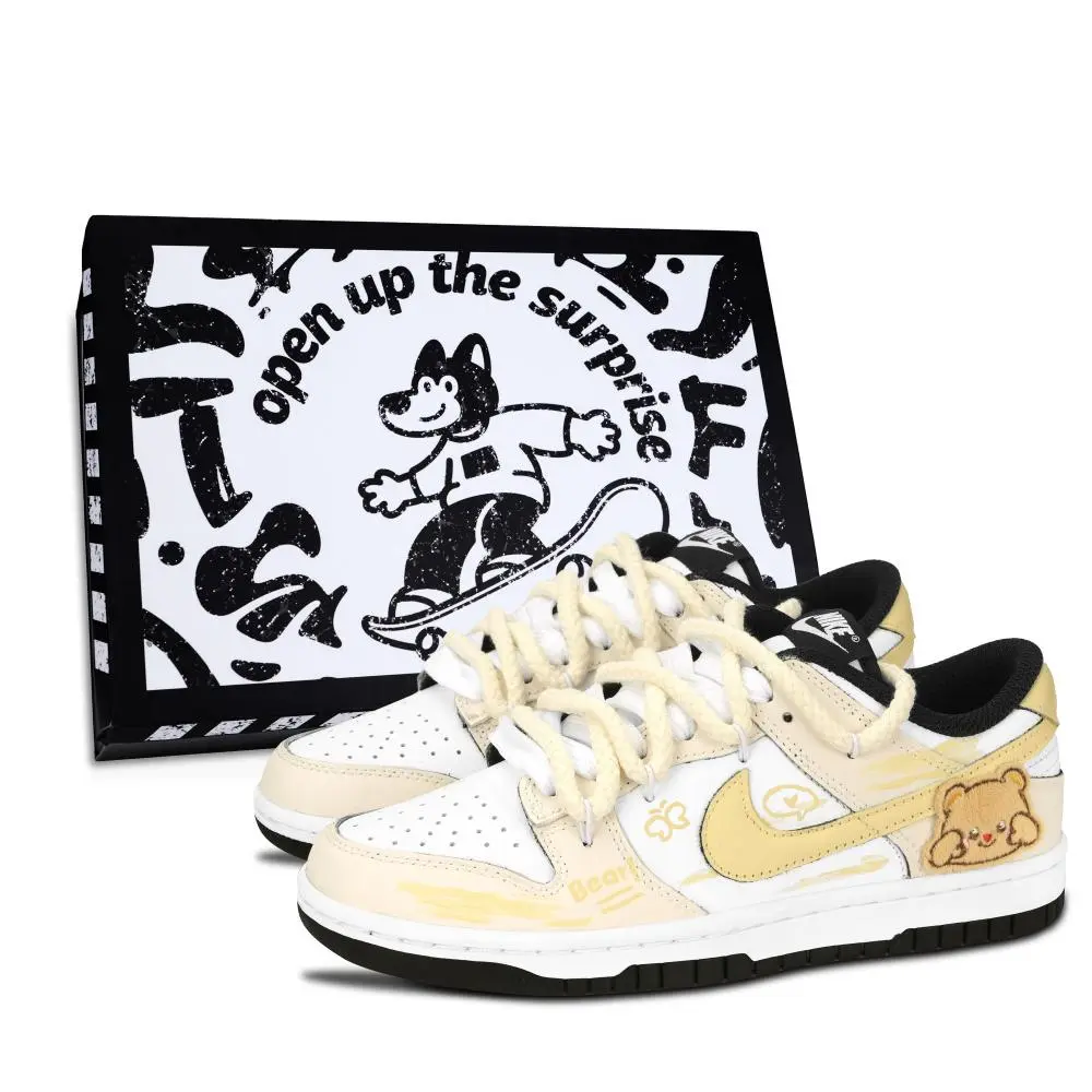 Nike Dunk Black White, Soft Bear Abrasion Resistant Low Top Skateboard Shoes Unisex Light Yellow