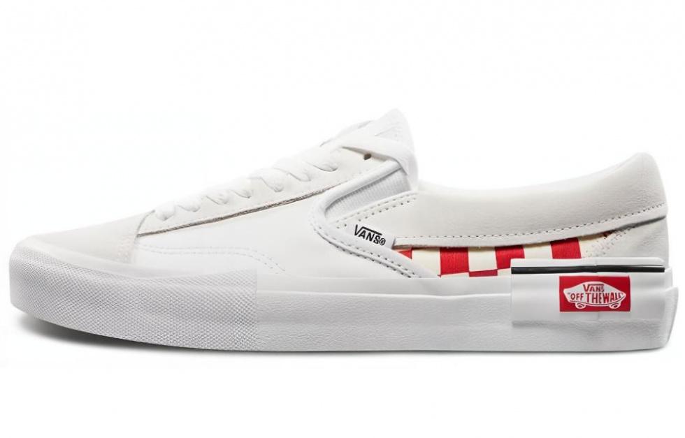 Vans Slip On Cap Low Top Skate Shoes Unisex Red Grid White