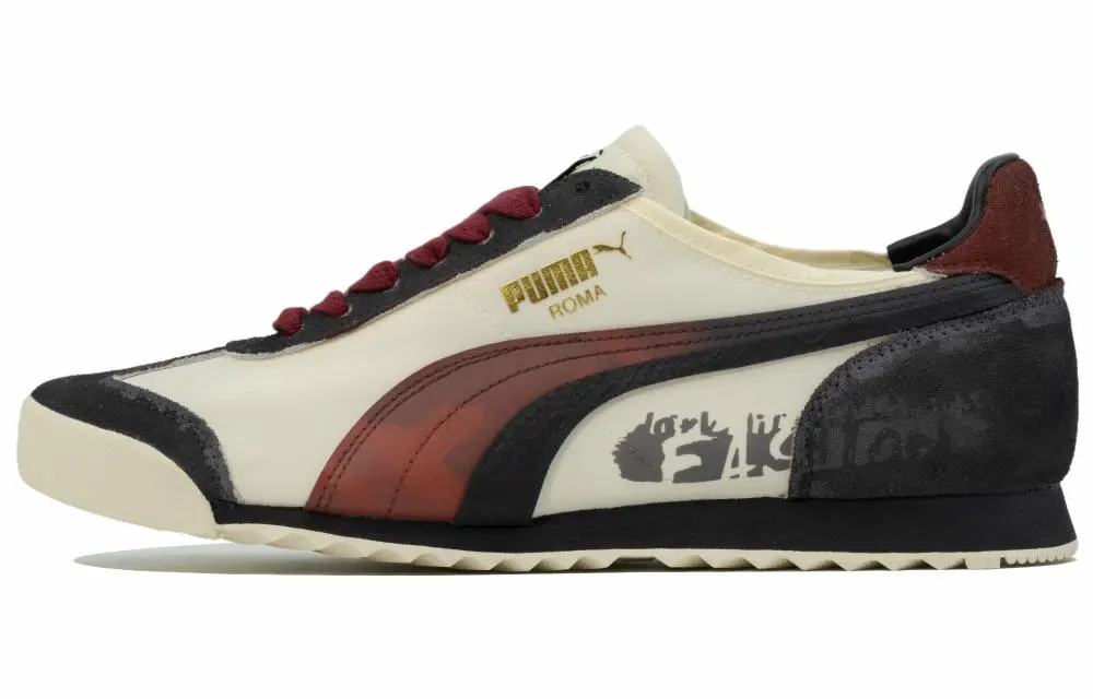 PUMA Roma Og Nylon Cushioned Slip-Resistant Low-Top Training Shoes Unisex Beige Red Black