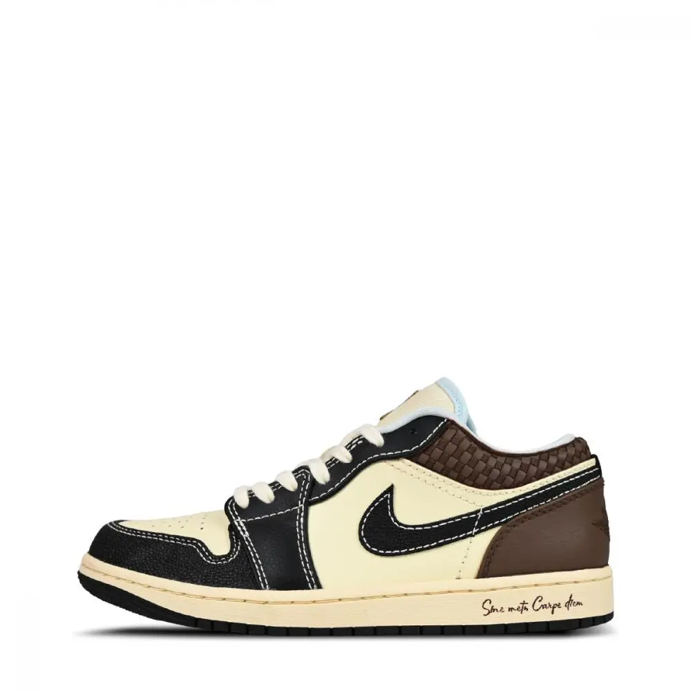 Jordan Air Jordan 1 Maillard Style Stitching Slip-Resistant Low-Top Vintage Basketball Shoes Men's Beige Black Brown
