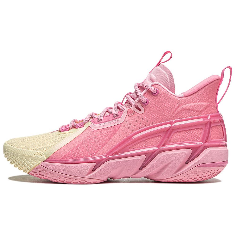 LiNing Anti-five 4 Cushioned Wear-Resistant Breathable Mid-Top Basketball Shoes Men's Pink Yellow
