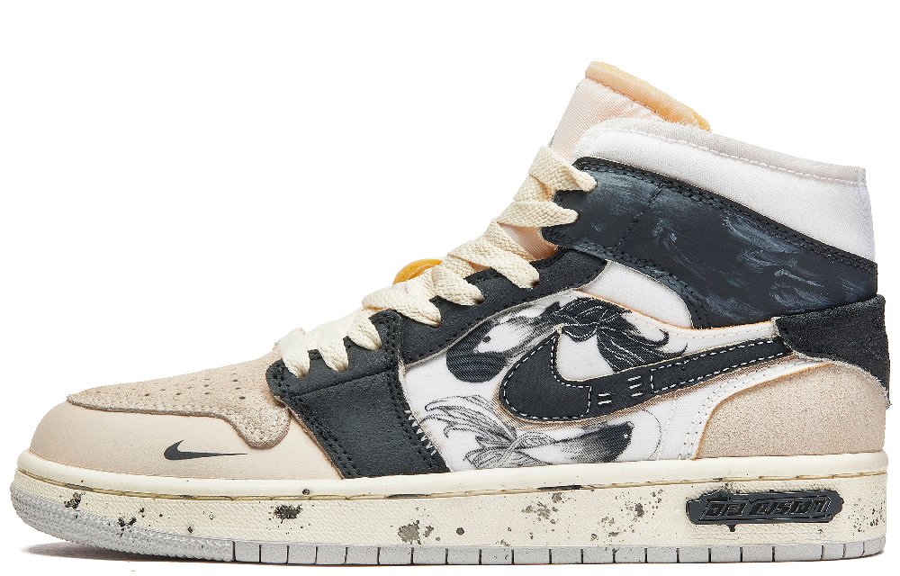 JORDAN Air JORDAN 1 Vintage Basketball Shoes Men Mid Top Ecru/Black