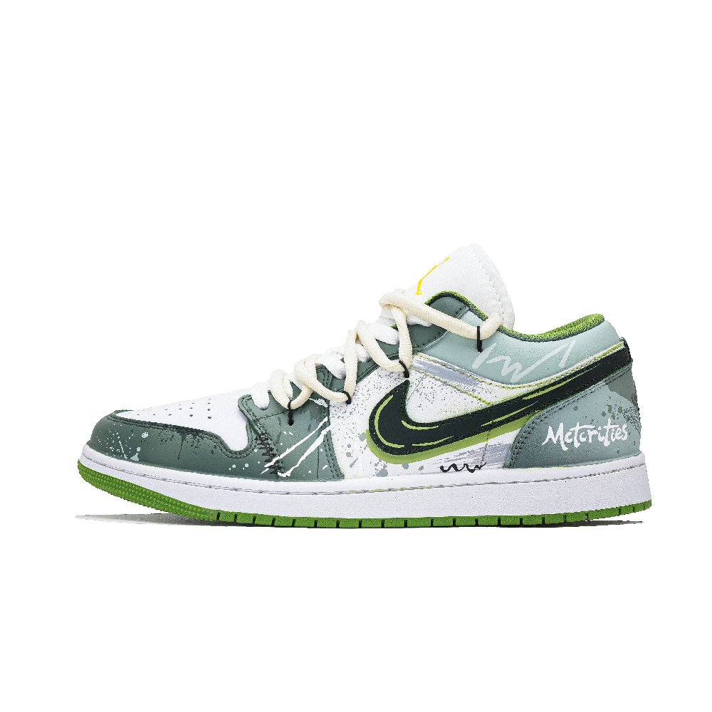 Jordan Air Jordan 1 Jungle Exploration Abrasion Resistant Low Top Vintage Basketball Shoes Men's White Green