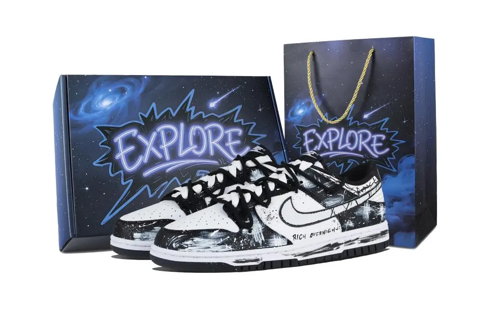 Nike Dunk Wealthy Night Shadow Box Abrasion Resistant Low top Skateboard Shoes Unisex Black White