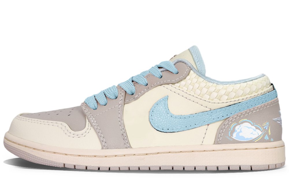 Jordan Air Jordan 1 YDCC Light Dome Abrasion Resistant Low Top Vintage Basketball Shoes Unisex Beige Blue