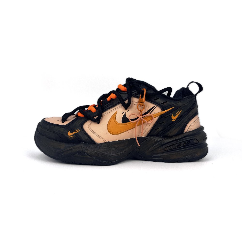 Nike Air Monarch 4 Anti-Slip And Wear-Resistant Lightweight Low-Top Chunky Sneakers Unisex Black Orange