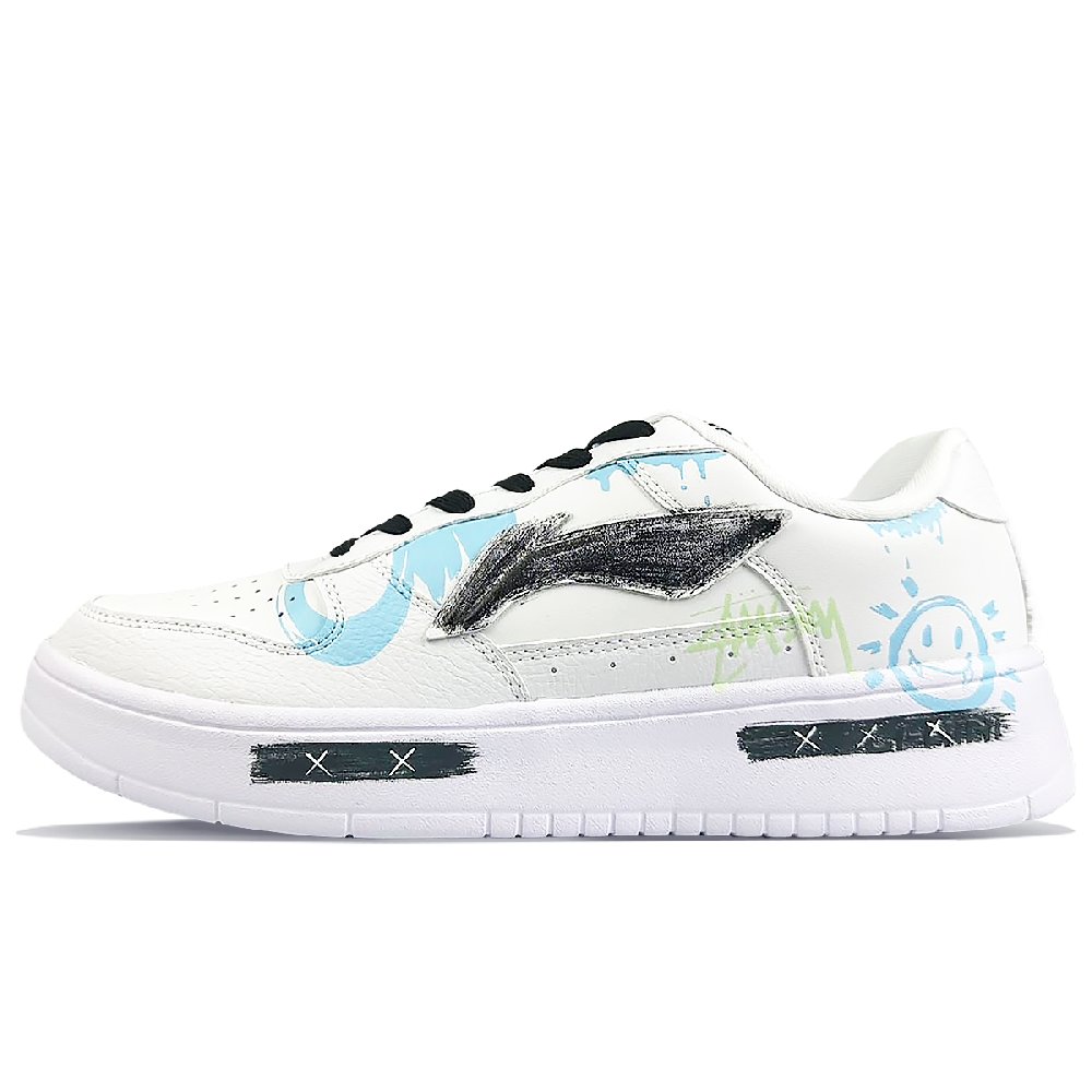 LiNing Pontoon Boats Anti-Slip Wear-Resistant Low-Top Skateboard Shoes Men's White Blue