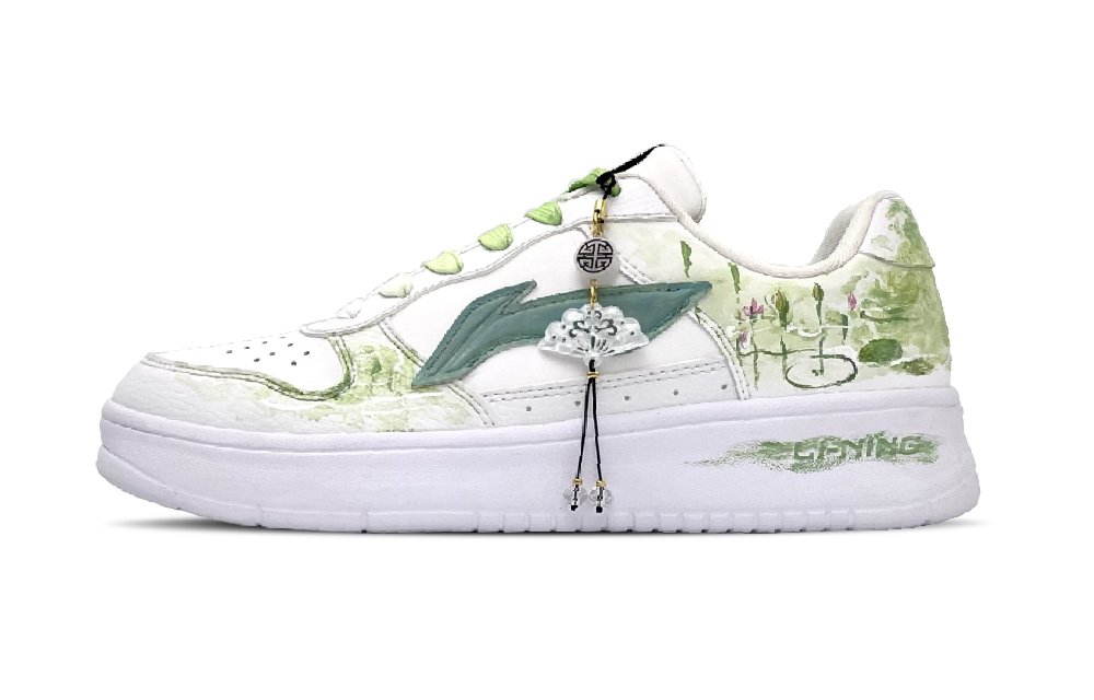 LiNing Pontoon Boats Slip Resistant, Abrasion Resistant, Breathable Low Top Skateboard Shoes Men's White Green