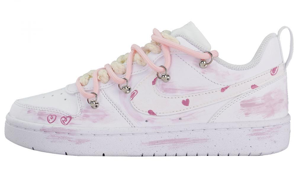 Nike Court Borough 2 Anti-Slip And Wear-Resistant Lightweight Low-Top Skateboard Shoes GS White Pink