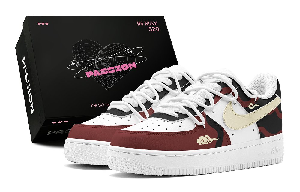 Nike Air Force 1 Anti-Slip Wear-Resistant Low-Top Skateboard Shoes Men's Black Red