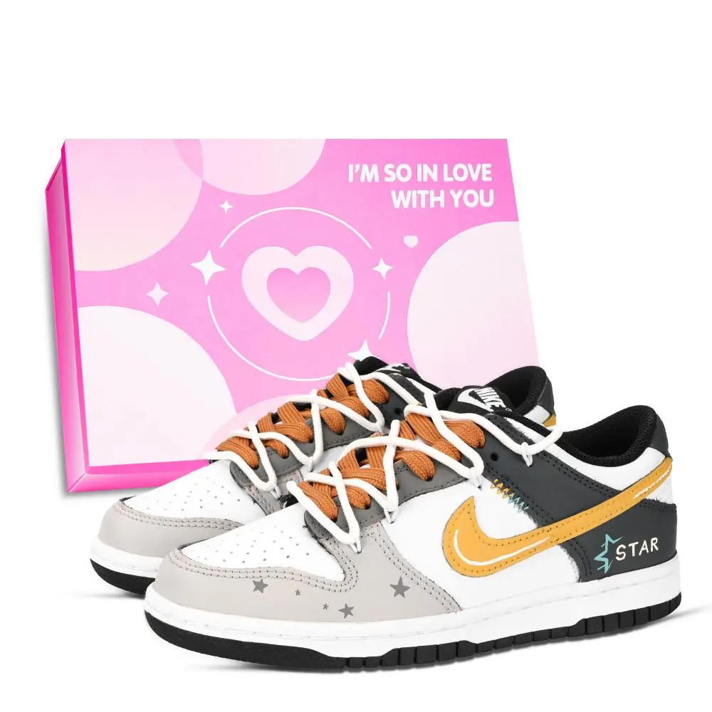 Nike Dunk Black White, Vintage Star Abrasion Resistant Low Top Skateboard Shoes Unisex Orange Yellow Black