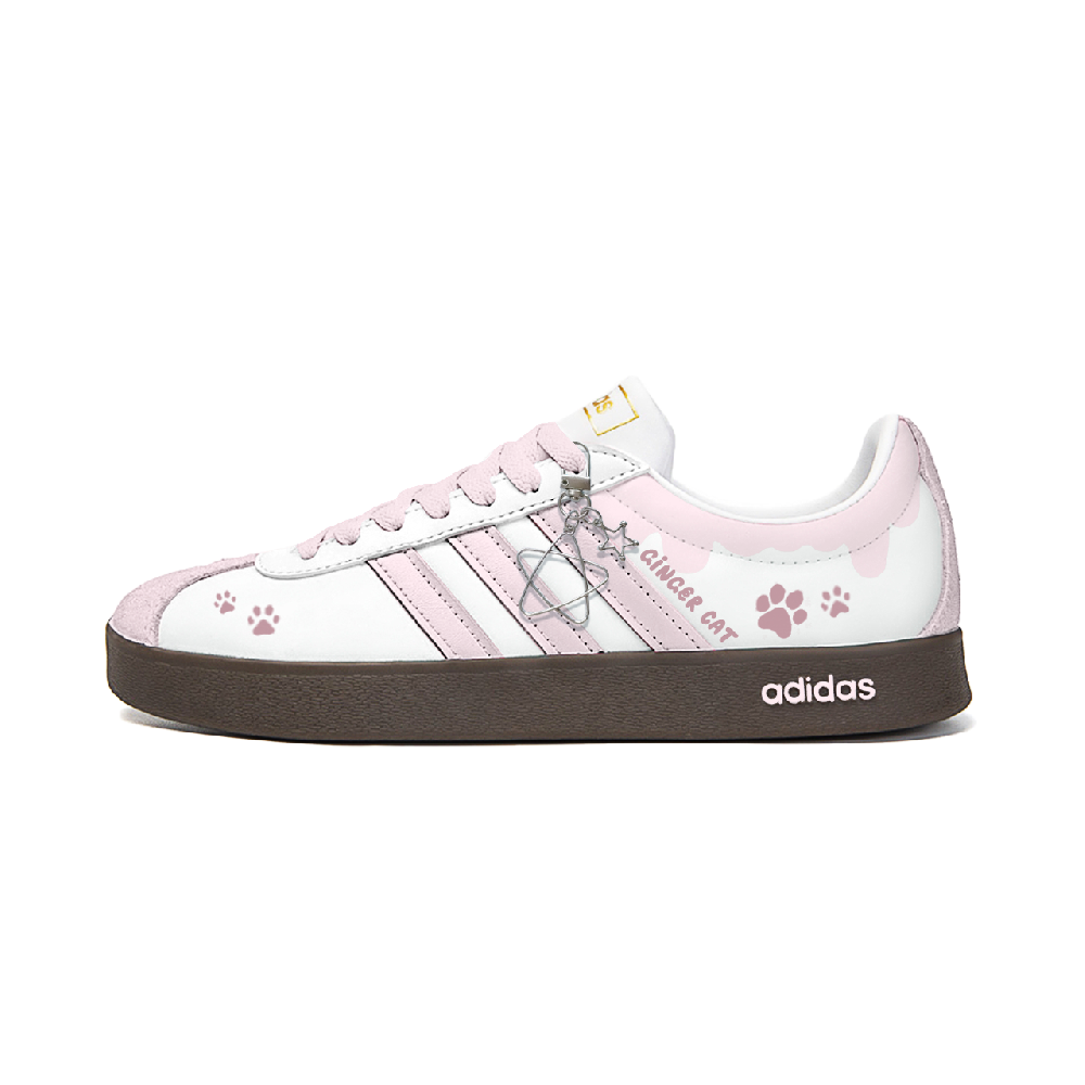 Adidas Vl Court Classic Cushioning, Wear Resistant Low Top Skateboard Shoes Unisex White Pink