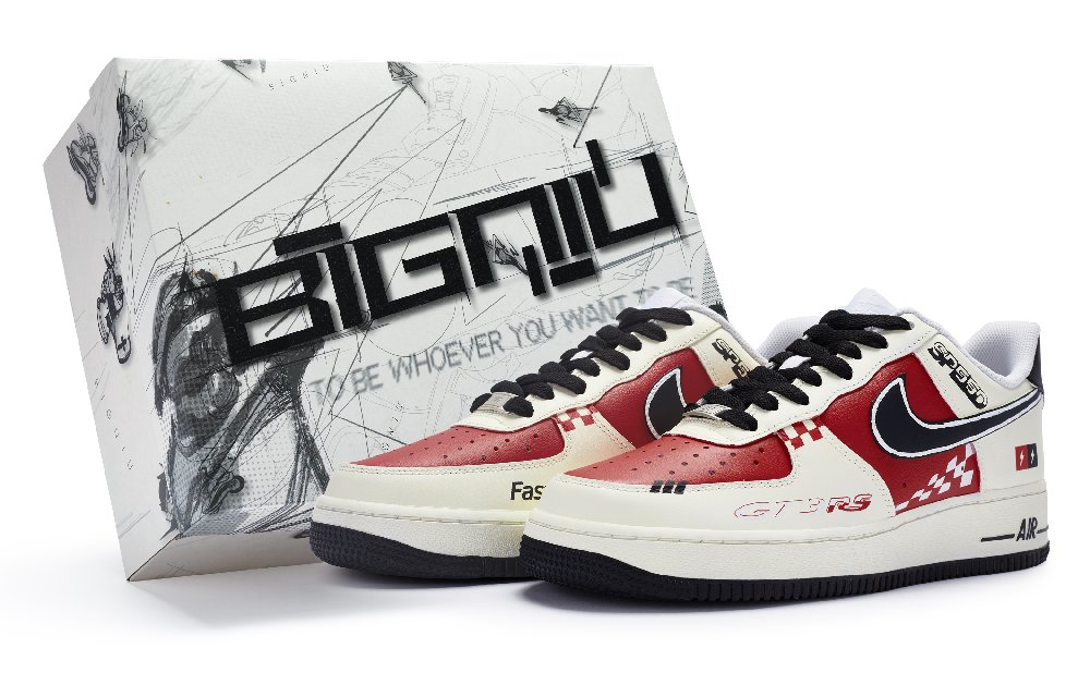 Nike Air Force 1 Low Top Skateboard Shoes Men's Beige White Red