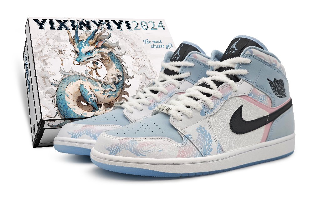 Jordan Air Jordan 1 Mid-Top Vintage Basketball Shoes Women's Blue Pink White