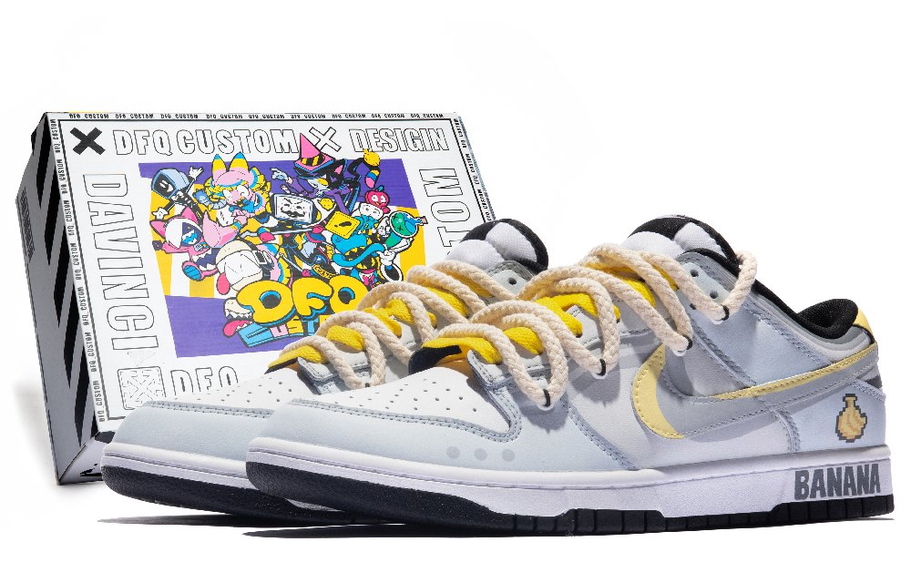 Nike Dunk Low Top Skateboard Shoes Men's Blue White Yellow Special Shoe Box