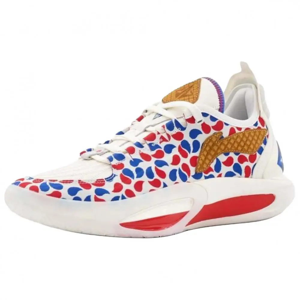 LiNing JB3 Cushioning, Wear Resistant Low top Basketball Shoes Unisex White Blue Red