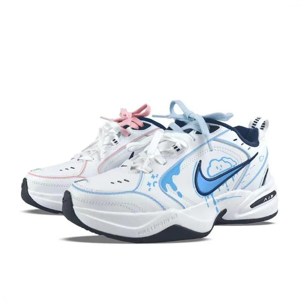 Nike Air Monarch 4 Abrasion Resistant Breathable Low top Chunky Sneakers Unisex Blue Pink