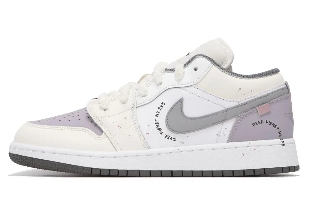 Jordan Air Jordan 1 Abrasion Resistant Low top Vintage Basketball Shoes Unisex White Purple