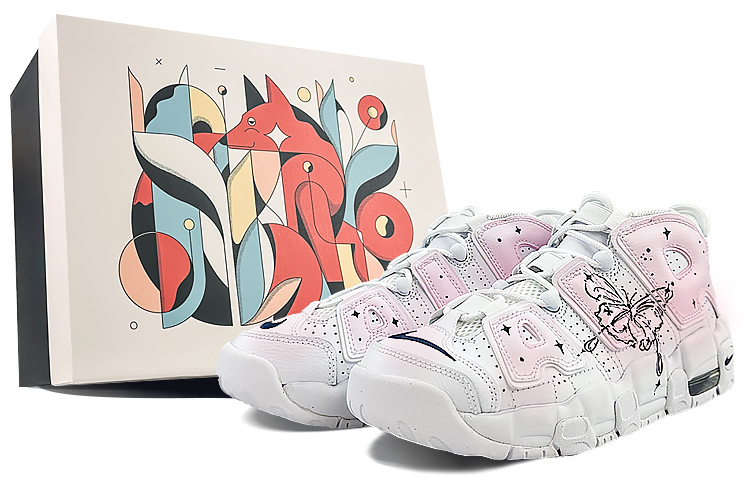Nike Air More Uptempo Mid-Top Vintage Basketball Shoes GS Pink White Black