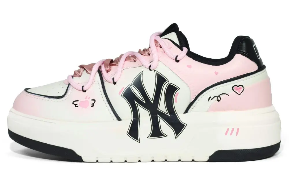 MLB Chunky Liner Warm Slip-Resistant Cushioning Lightweight Low-Top Skateboard Shoes Unisex Black White Pink