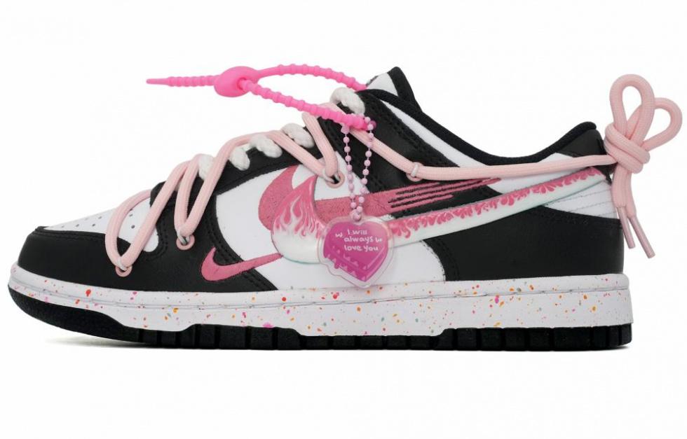 Nike Dunk Low Low-Top Skateboard Shoes Women's Black White Pink